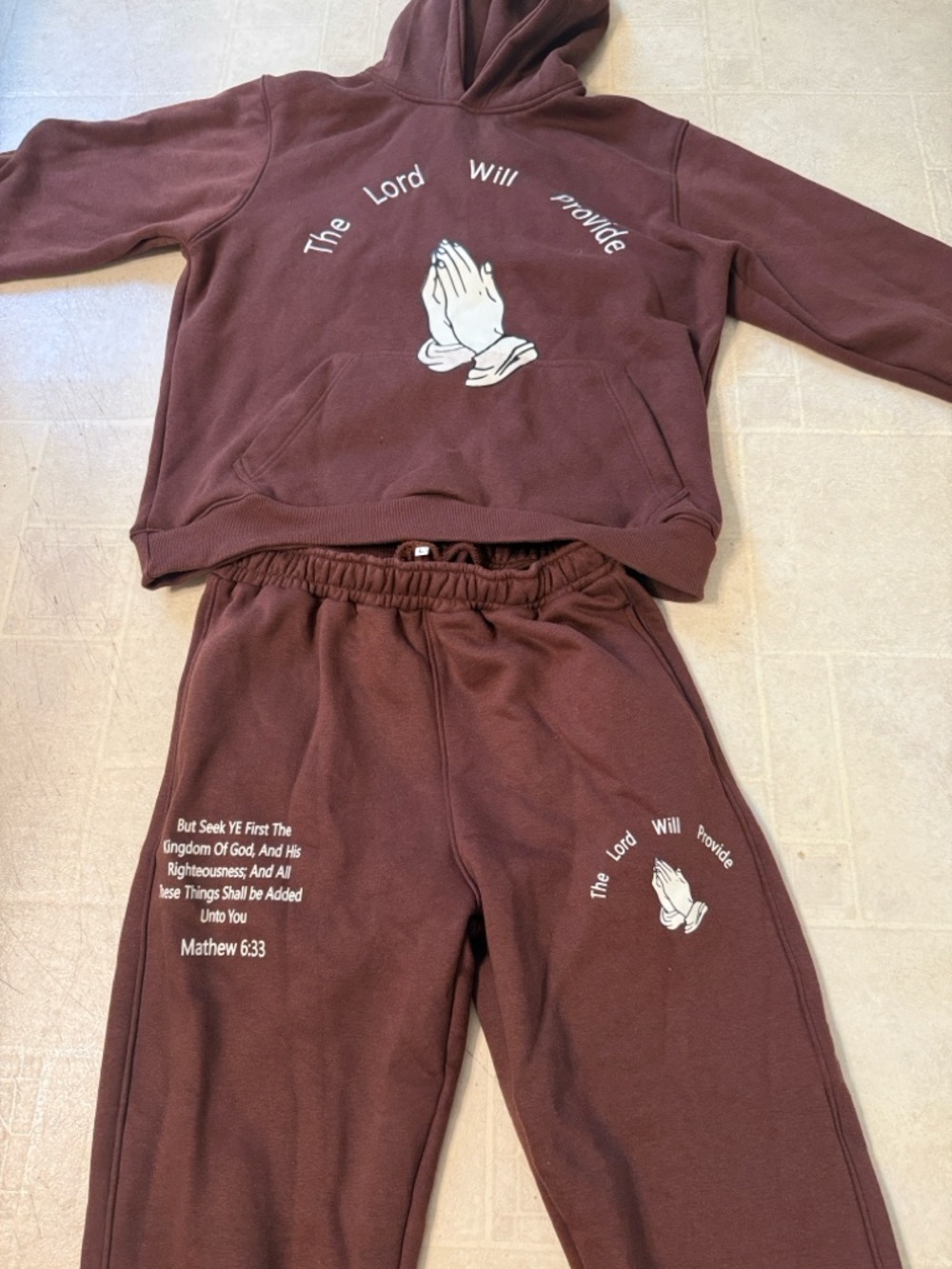 Unbranded Brown Prayer Graphic Hoodie & Jogger Set